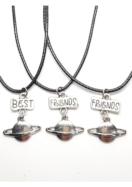 Minimal Satürn 3'lü Bff Best Friends Arkadaşlık Kolyesi Bff Kolye 3'lü Kolye