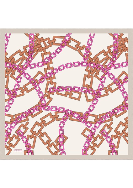 İpek Eşarp Twill 2022 Yaz Zincir detaylı Fuşya Turuncu Ekru fiyatları