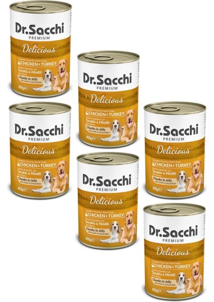 Dr.sacchi Konserve Tavuklu Hindili Köpek Konservesi 400 gr (6 Adet)