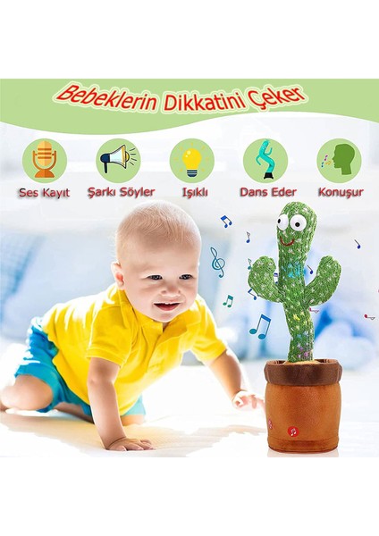 Kaktüs USB Şarjlı Ses Taklidi Yapan Işıklı Konuşan Dans Eden Kaktüs