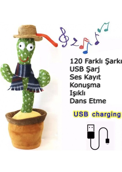 Kaktüs USB Şarjlı Ses Taklidi Yapan Işıklı Konuşan Dans Eden Kaktüs