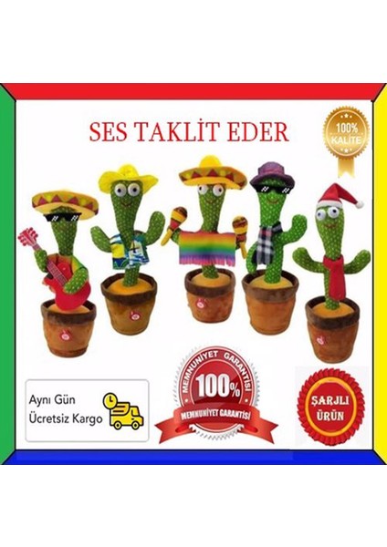 Kaktüs USB Şarjlı Ses Taklidi Yapan Işıklı Konuşan Dans Eden Kaktüs