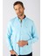 Erkek Klasik Fit Normal Kesim Uzun Kollu Pamuklu Oxford Doku Tek Cepli Turkuaz Düğmeli Yaka Gömlek 1