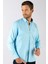 Erkek Klasik Fit Normal Kesim Uzun Kollu Pamuklu Oxford Doku Tek Cepli Turkuaz Düğmeli Yaka Gömlek 2