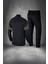 Erkek Siyah Supra Penye Kumaş Fermuarlı Eşofman Takımı (S-3xl) 4