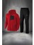 Erkek Kırmızı Supra Penye Kumaş Ön Cepli Rahat Kapüşonlu Yürüyüş Takımı (S-3xl) 1