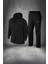 Erkek Siyah Supra Penye Kumaş Rahat Fermuarlı Eşofman Takımı (S-3xl) 1