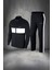 Büyük Beden Erkek Siyah Supra Penye Kumaş Fermuarlı Şık Koşu ve Yürüyüş Takımı (4xl- 10XL) 1
