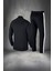 Büyük Beden Erkek Siyah Supra Penye Kumaş Fermuarlı Şık Koşu ve Yürüyüş Takımı (4xl- 10XL) 4