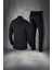 Büyük Beden Erkek Siyah Supra Penye Kumaş Koşu ve Yürüyüş Seti (4xl- 10XL) 4