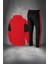 Büyük Beden Erkek Kırmızı Supra Penye Kumaş Fermuarlı Kapüşonlu Koşu Seti (4xl- 10XL) 4