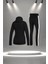 Kadın Siyah Supra Penye Kumaş Rahat Fermuarlı Koşu Takımı (S-3xl) 4