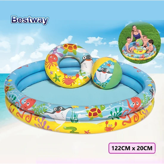 Bestway Desenli 2 Halkalı Çocuk Havuzu - Şişme Havuz Seti 122 x 20 cm 51124