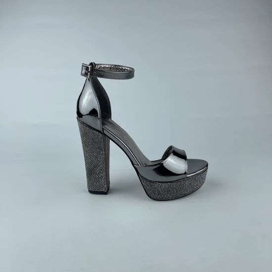 Astorya Ticaret Platin Rugan Platform Bilekten Kemerli Kadın Topuklu Ayakkabı - 38