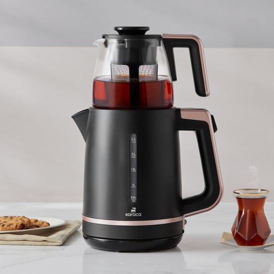 Karaca Maxi Tea XL 2-in-1 theepot met glazen zeef, Roseberry glazen zeef, vermogen 1700 W, waterkoker, thee, Turkse theepot, traditionele Turkse thee Karaca Maxi Tea XL 2-in-1 theepot met glazen zeef, Roseberry glazen zeef, vermogen 1700 W, waterkoker, thee, Turkse theepot, traditionele Turkse thee