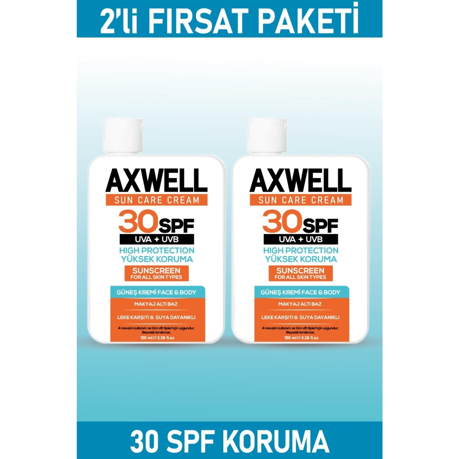 Axwell Sun Care Cream Güneş Kremi Yüksek Koruma 30 Spf 100ML Fiyatı