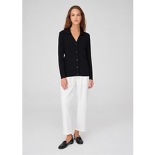 Peraluna Polo V Yaka Ribana Örgü Fit Kesim Kadın Triko Hırka Siyah