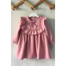 Bertuğ Bebek Bertuğ Kız Çocuk Elbise Fırfır ve Kurdele Detaylı Tasarım Şık Stil Pudra Pembe