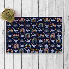 Vagonik Lacivert Gökkuşağı Dijital Baskılı 50X70CM Dekoratif Çok Amaçlı Iç ve Dış Kapı Paspası