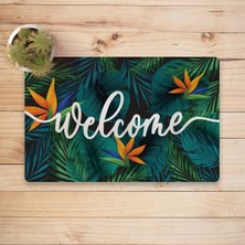 Vagonik Tropik Desenli Welcome Dijital Baskılı 50X70CM Dekoratif Çok Amaçlı Iç ve Dış Kapı Paspası