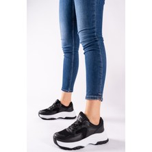 Riccon Kadın Sneaker Siyah Beyaz Düz Taban Ortapedik İç Taban ile Rahat 0012140