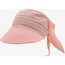 Salar Ticaret Kadın Safari Şapka Bağlamalı Eşarp Siperli Bandana Plaj Şapkası - Yavruağzı