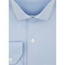 Süvari GM2024700309 Klasik Yaka Slim Fit Armürlü Mavi Erkek Gömlek