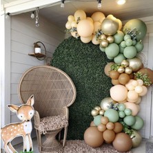 Trend Hediye Sepeti Krom Gold Küf Yeşili Karamel Ten Rengi Balon 75 Adet ve 5 M Balon Zinciri