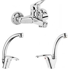 Yayke Kutlu Mix Batarya Seti 3 Lü Kuğu Lavabo Kuğu Mutfak ve Banyo Bataryası 3lü Batarya