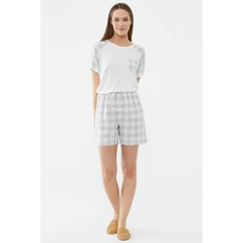 Sementa Ekose Desen Şortlu Takım - Ekru
