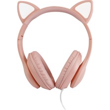 Polosmart FS56 Kedi Figürlü Kablolu Mikrofonlu Kulaküstü Kulaklık Pembe