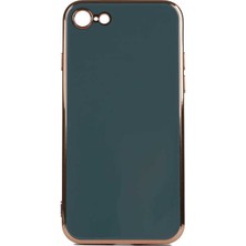 Case 4U Apple iPhone SE 2022 / SE 2020 / iPhone 8 / iPhone 7 Kılıf Yumuşak Pastel Altın Kenar Bark Kapak Koyu Yeşil