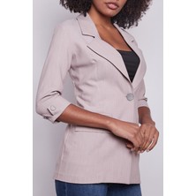 Jument Blazer Metal Düğme Detaylı Şık Spor Kumaş Ceket -Vizon