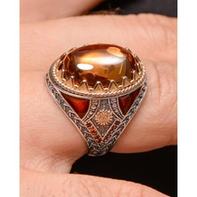 Prestige Gümüş Gümüş Erkek Yüzük Şampanya Topaz Taşlı Zirkon Taş Süslemeli