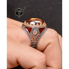 Prestige Gümüş Gümüş Erkek Yüzük Şampanya Topaz Taşlı Zirkon Taş Süslemeli