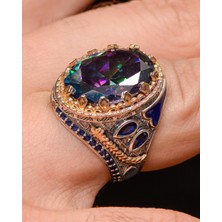 Prestige Gümüş Gümüş Erkek Yüzük Mistik Topaz Taşlı Zirkon Taş Süslemeli