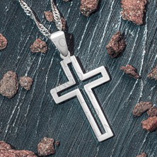 Takılingo 925 Ayar Gümüş Singapur Zincirli Sade Hac Cross Kolye