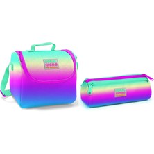 Coral High Yeşil- Mor-Pembe-Sarı Kız Çocuk Beslenme Çantası ve Kalemlik Seti - Thermo