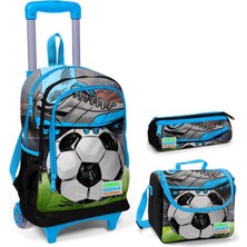 Coral High Fotbol Baskılı Erkek Çocuk Çekçek Çanta Seti - Işıklı Tekerlekler