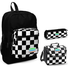 Coral High Siyah Damalı Erkek Çocuk 3'lü Ilkokul Çanta Seti