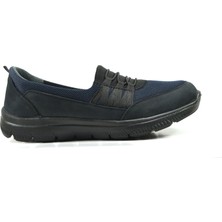 Beety 017 Hakiki Deri Lacivert Nubuk Ortopedik Casual Günlük Kadın Ayakkabı