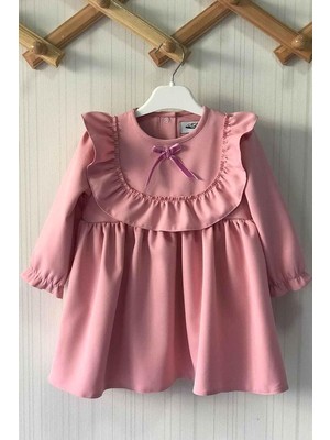 Bertuğ Bebek Bertuğ Kız Çocuk Elbise Fırfır ve Kurdele Detaylı Tasarım Pudra Pembe Şık Stil 2-3 Yaş