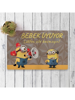 Vagonik Minyonlar Bebek Uuyuyor Dijital Baskılı 50X70CM Dekoratif Çok Amaçlı Iç ve Dış Kapı Paspası