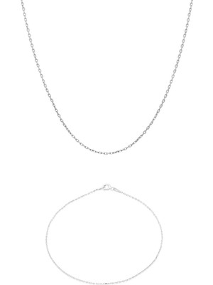 Adal Silver  925 Ayar Gümüş Hayalet Zincir Kolye Bileklik Set