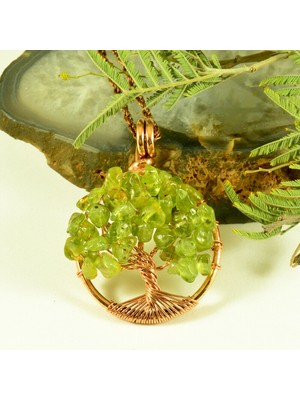 Mba Handmade Jewelry Zebercet (Peridot) Kristali Hayat Ağacı Kolye ''tree Of Life Pendant'' - El Yapımı Doğal Taş Kolye