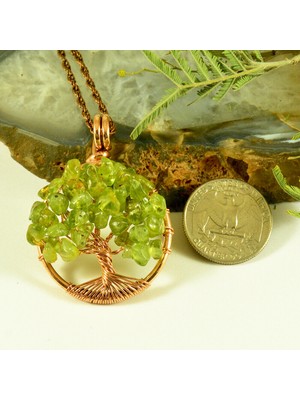 Mba Handmade Jewelry Zebercet (Peridot) Kristali Hayat Ağacı Kolye ''tree Of Life Pendant'' - El Yapımı Doğal Taş Kolye