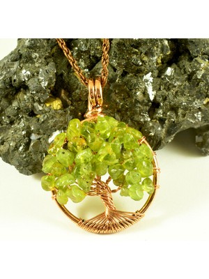 Mba Handmade Jewelry Zebercet (Peridot) Kristali Hayat Ağacı Kolye ''tree Of Life Pendant'' - El Yapımı Doğal Taş Kolye