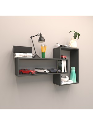 Rafkestir Alya Duvar Raf Set Antrasit ( Mat )