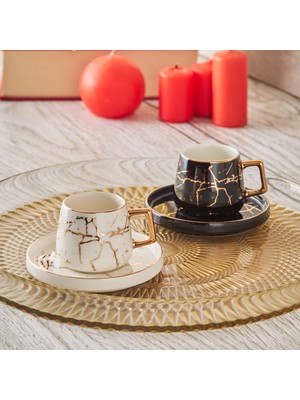 Karaca Marble Siyah Beyaz 2 Kişilik Kahve Fincanı Takımı 80 ml