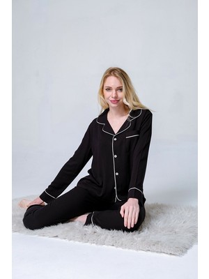 Duven Casual Düğmeli Uzun Kol Pamuklu Likralı Bayan Pijama Takım 2261S